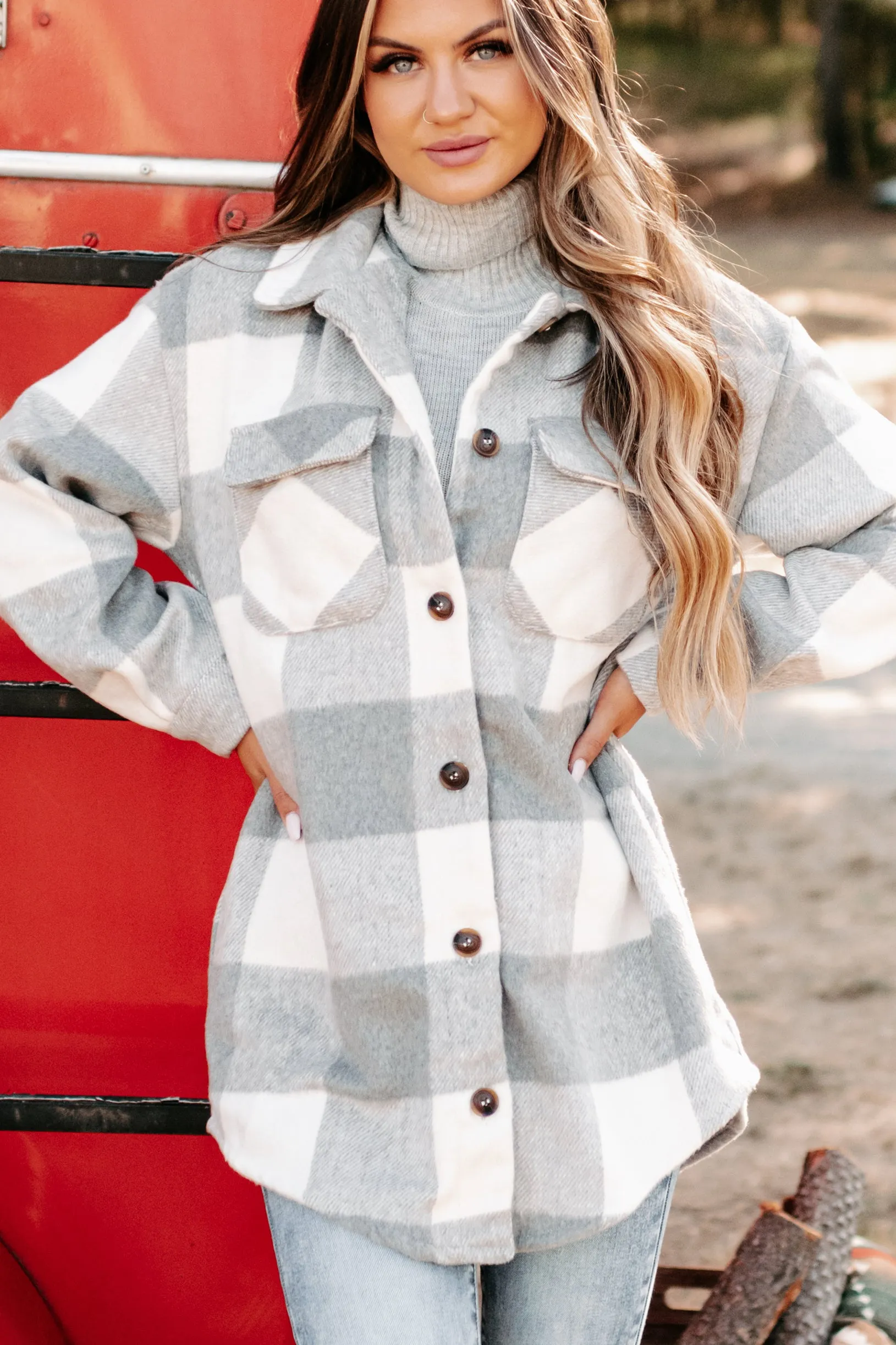 Shiren Plaid Oversized Shacket (Grey)