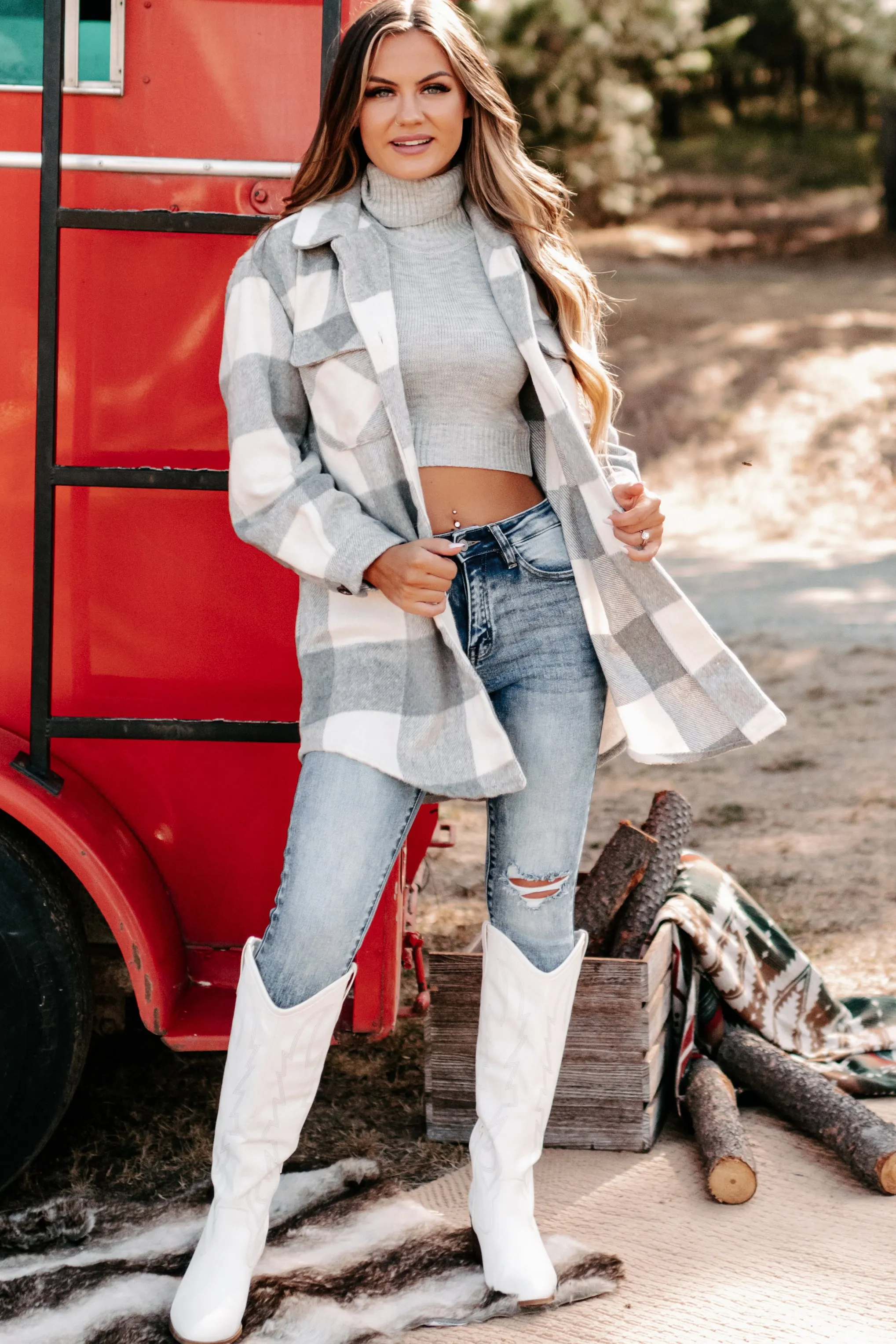 Shiren Plaid Oversized Shacket (Grey)