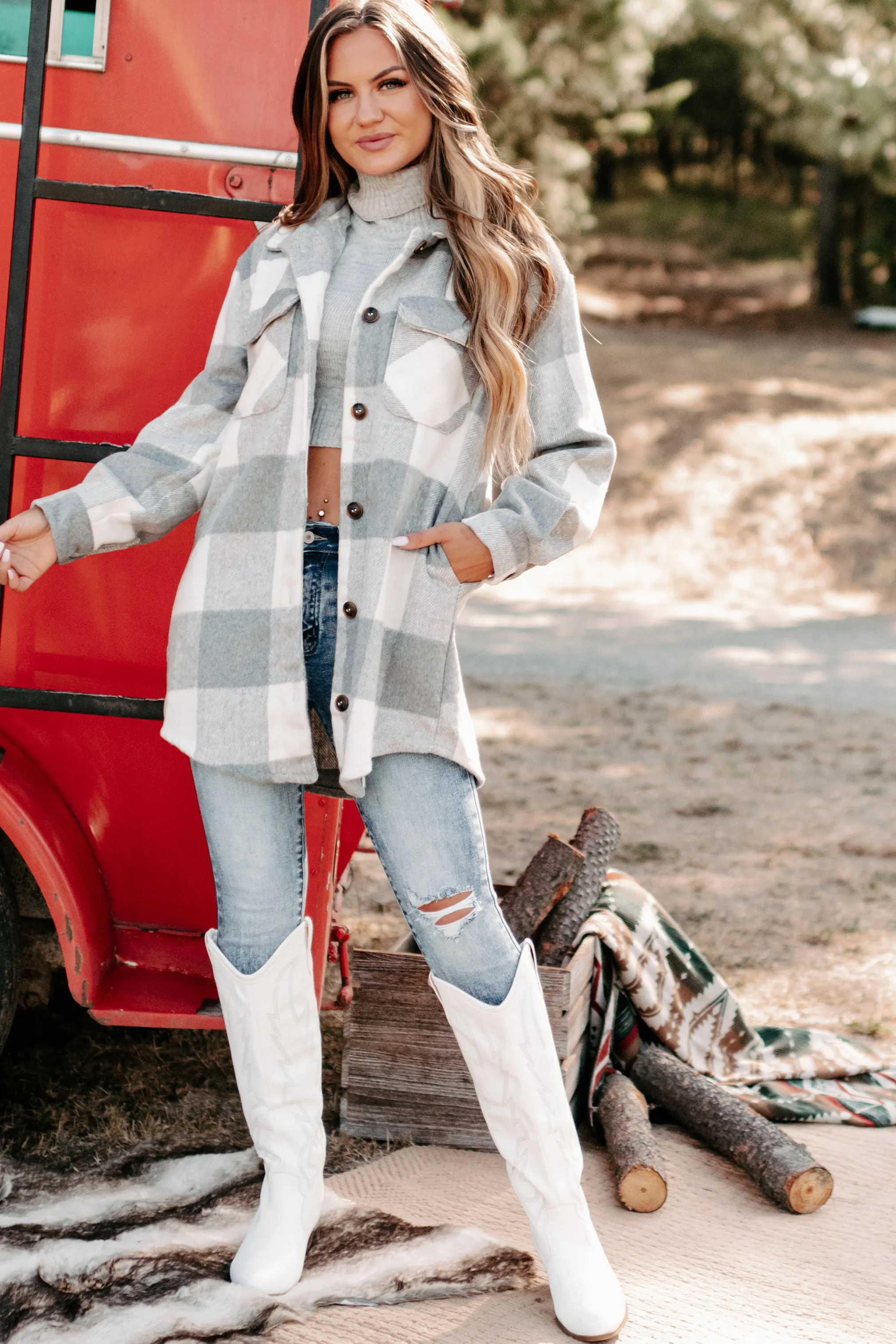 Shiren Plaid Oversized Shacket (Grey)