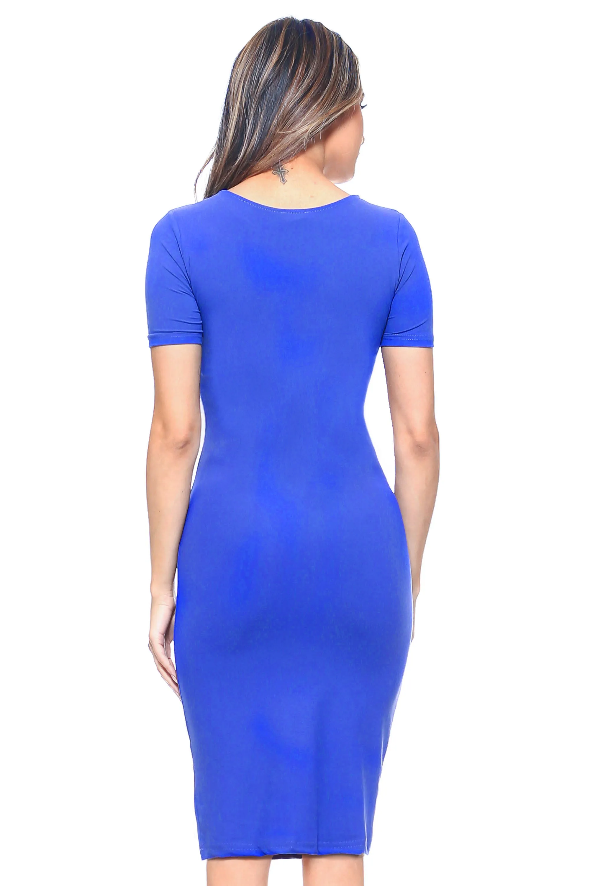 Short Sleeve Crew Neck Midi Bodycon Dress