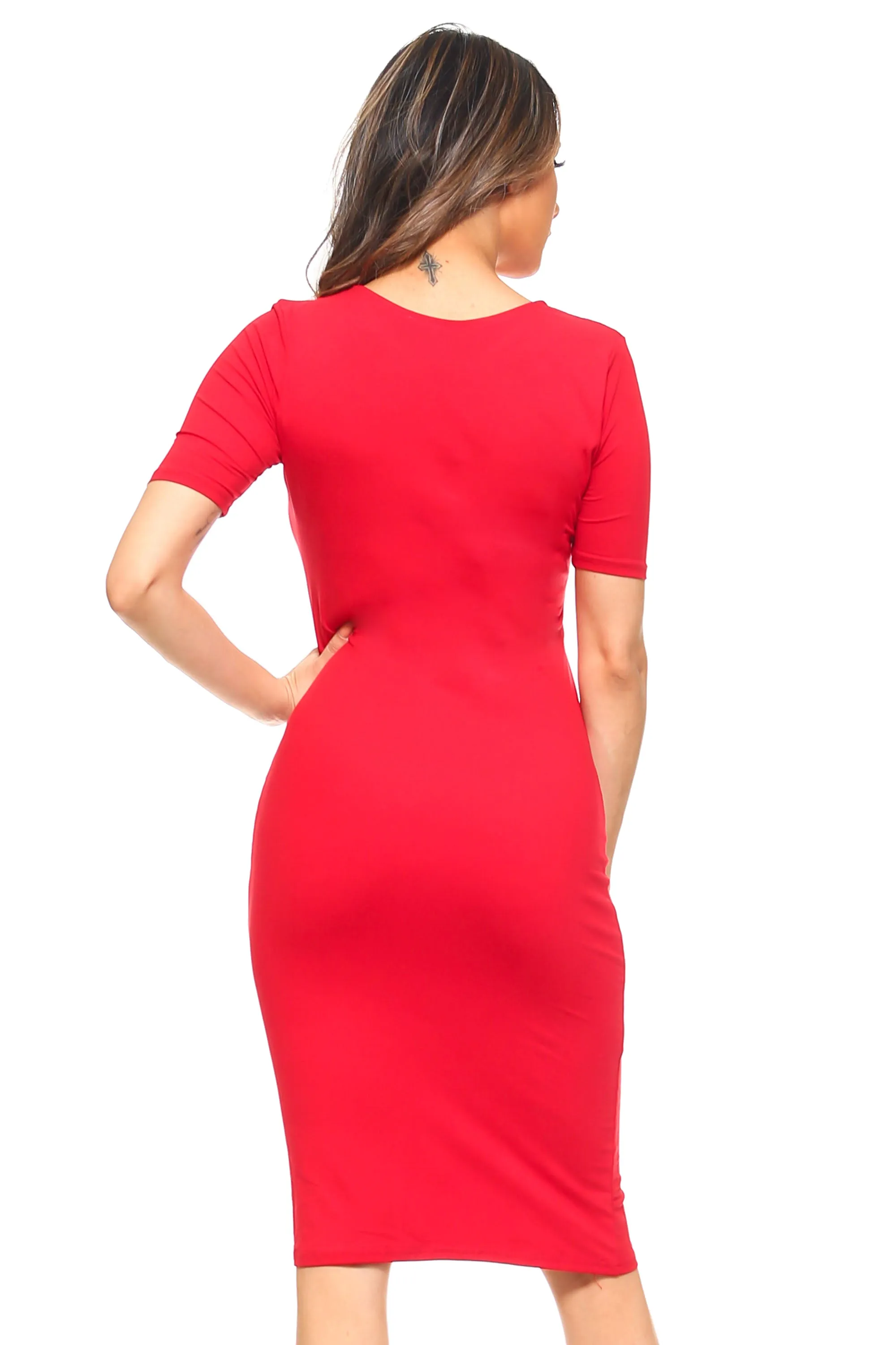 Short Sleeve Crew Neck Midi Bodycon Dress