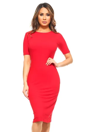 Short Sleeve Crew Neck Midi Bodycon Dress