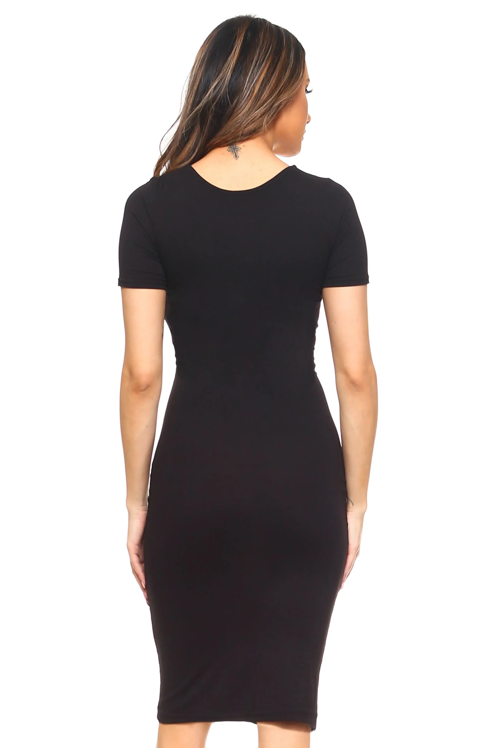 Short Sleeve Crew Neck Midi Bodycon Dress