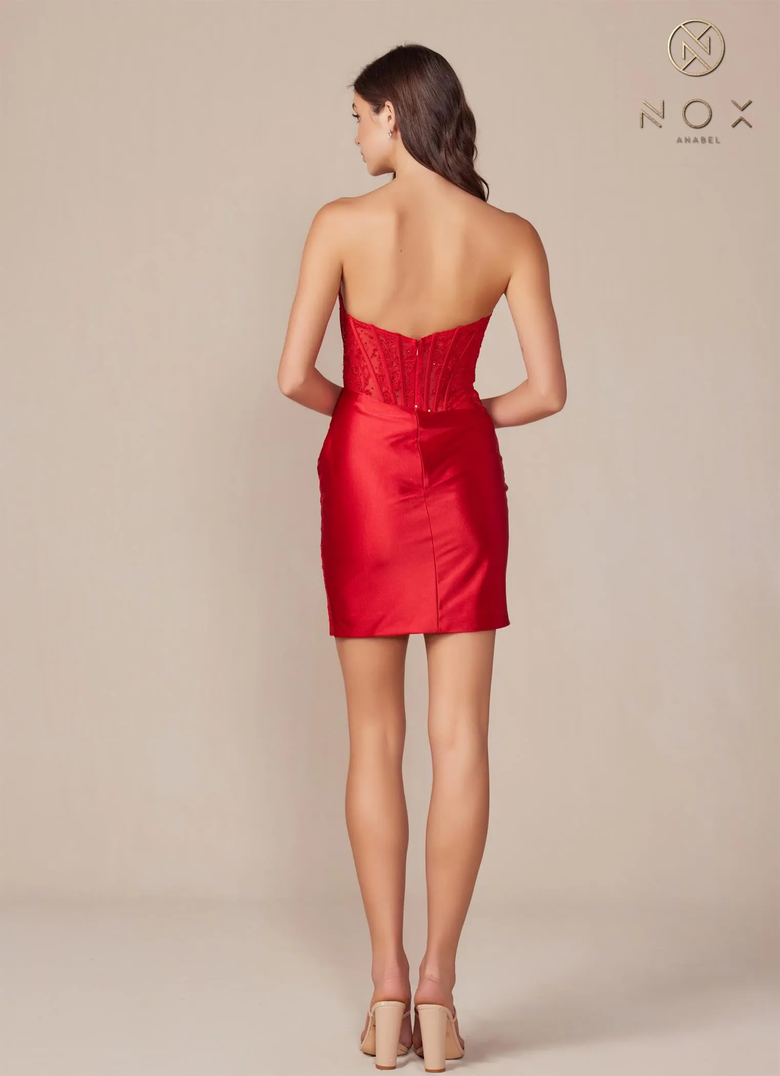 Short Strapless Slit Dress_T870