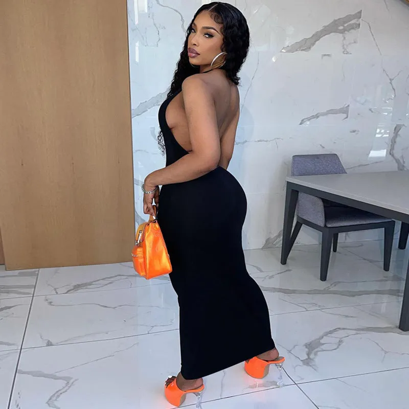 Sleeveless Hatler Backless Maxi Dresses
