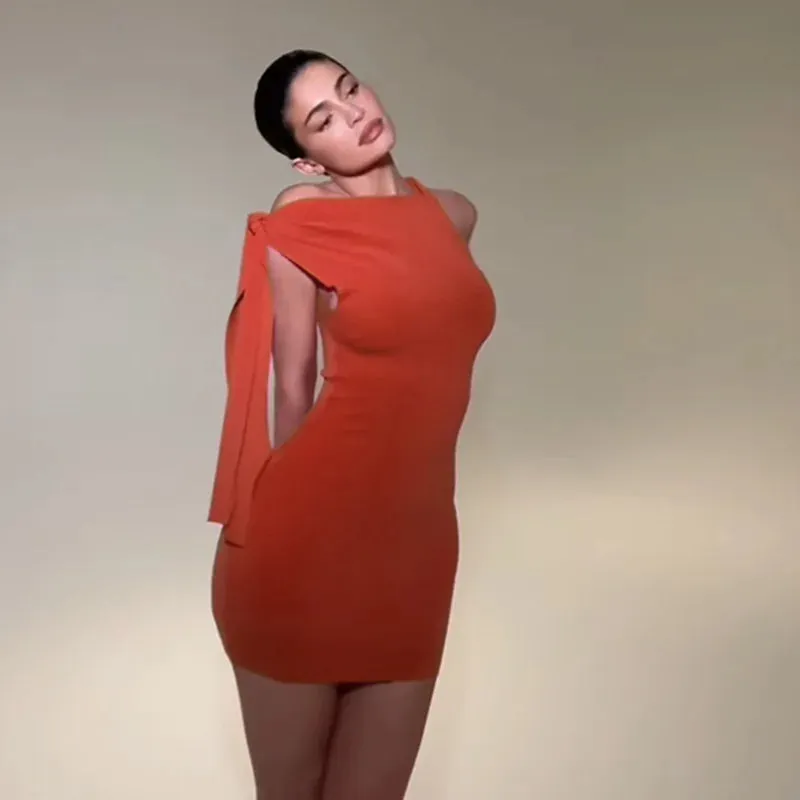 Sleeveless Tie Up Charming Sleeve Mini Bodycon Dress