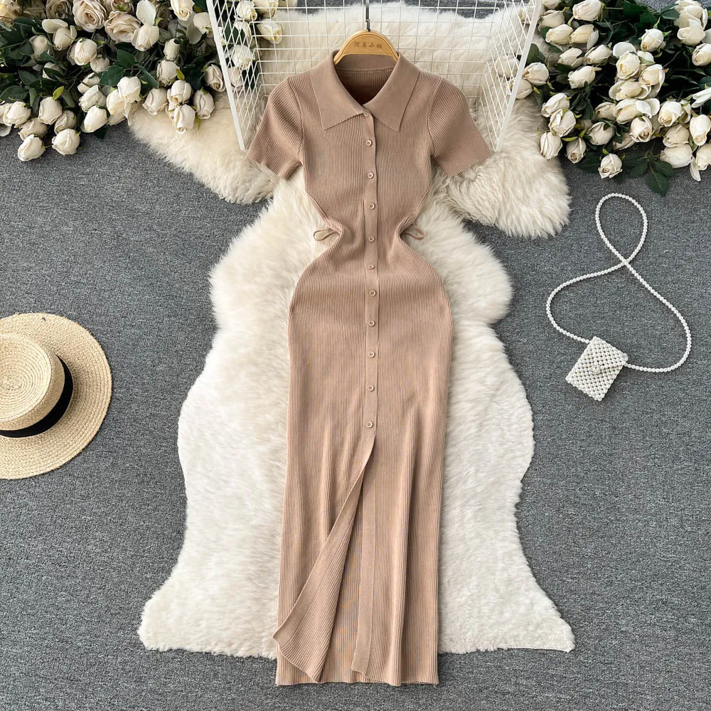 Slit Slim Knitted Bottoming Dress
