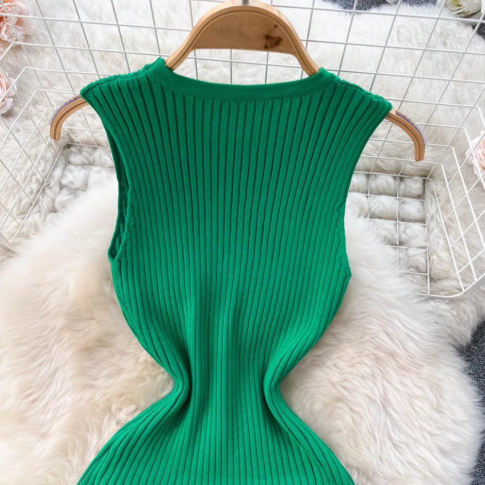 Solid Color Sleeveless Fishtail Knitted Dress