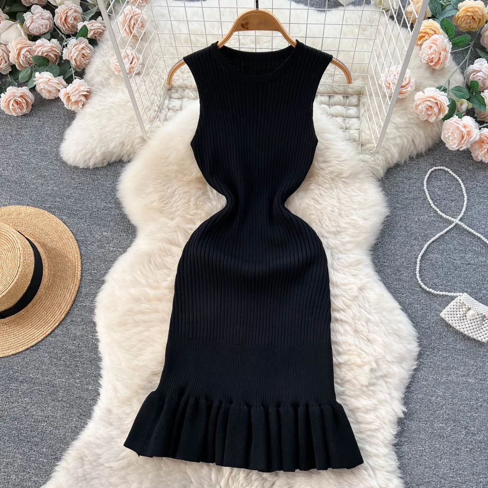 Solid Color Sleeveless Fishtail Knitted Dress