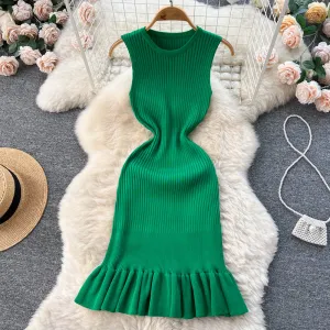 Solid Color Sleeveless Fishtail Knitted Dress