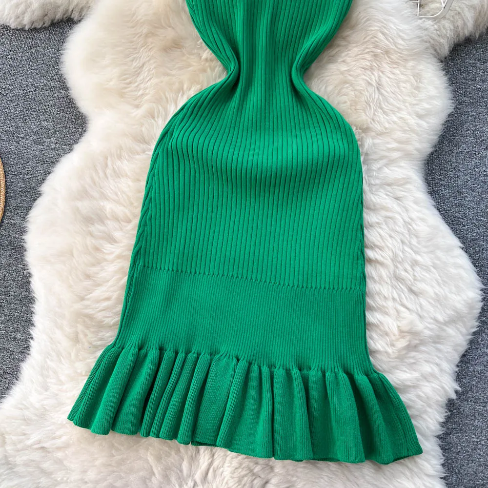 Solid Color Sleeveless Fishtail Knitted Dress