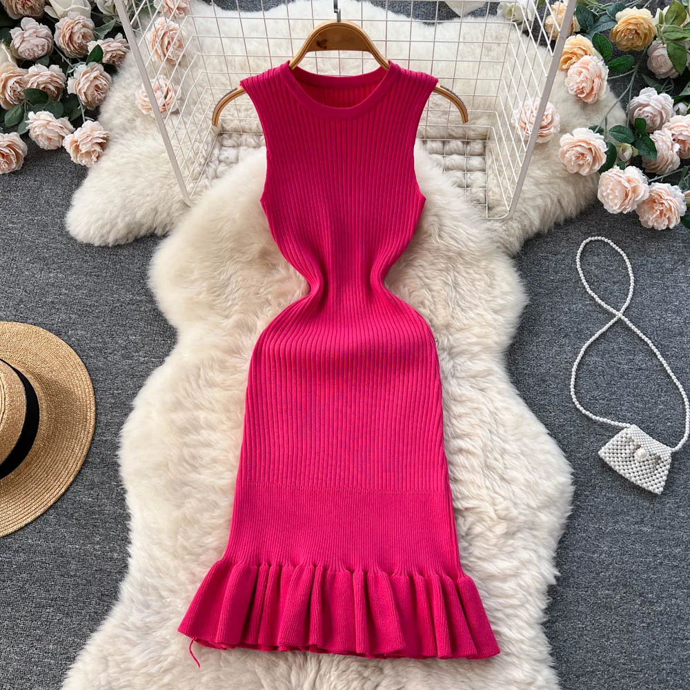 Solid Color Sleeveless Fishtail Knitted Dress