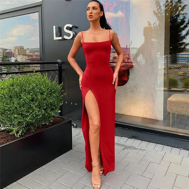 Spaghetti Strap Side Split Maxi Dress