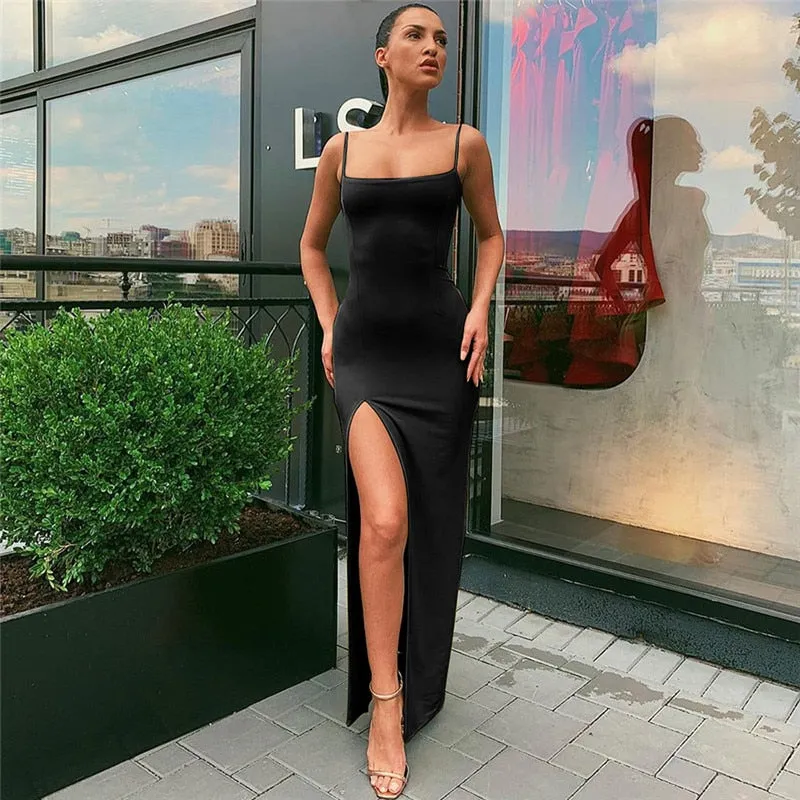 Spaghetti Strap Side Split Maxi Dress