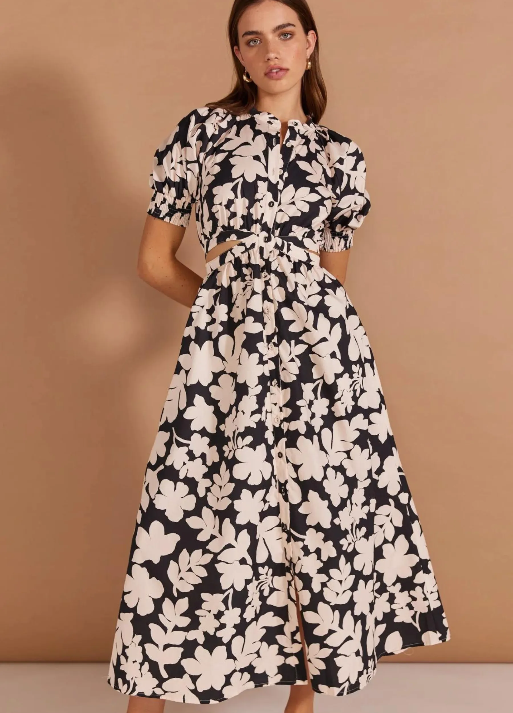 Staple the Label - Short Sleeve Selita Cut Out Midi Dress