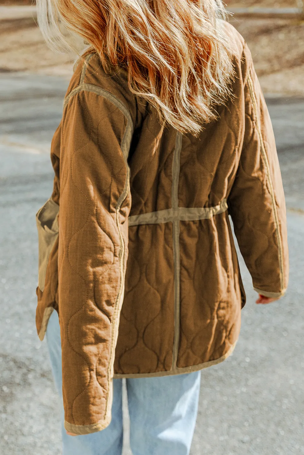 Stitching Quilted Drawstring Jacket