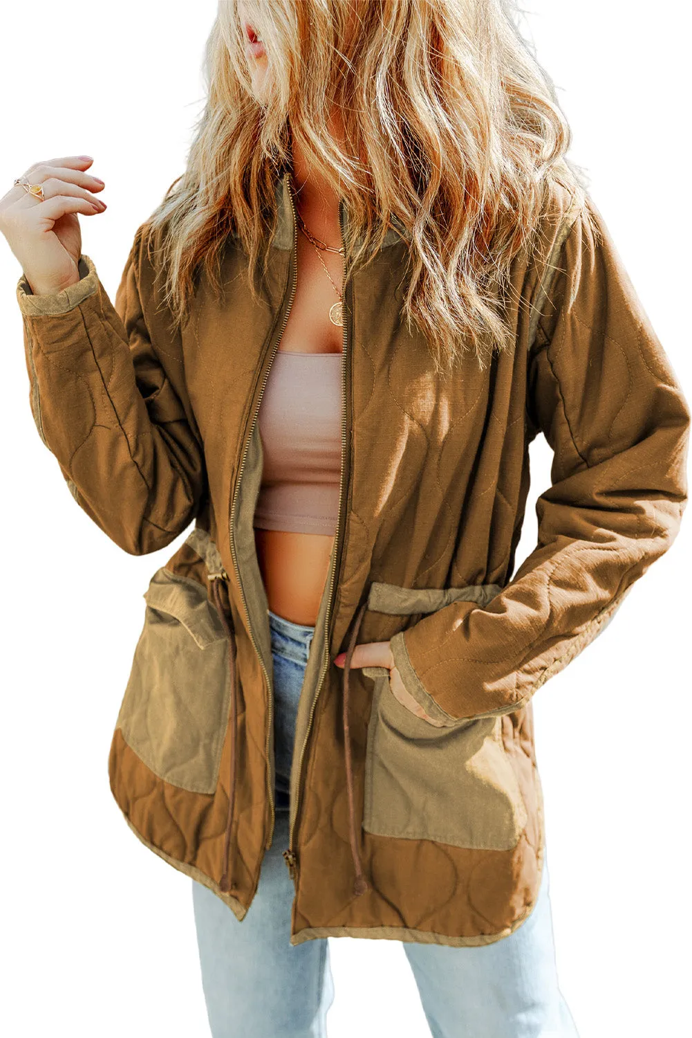 Stitching Quilted Drawstring Jacket