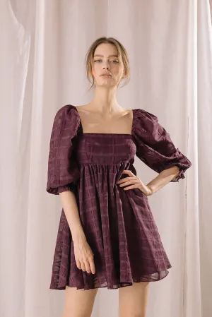 Storia Monochromatic Plaid Baby Doll Mini Dress