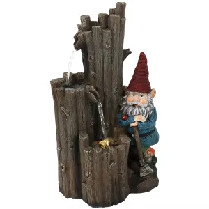 Sunnydaze Resting Gnome Outdoor Water Fountain with LED Light - 17"