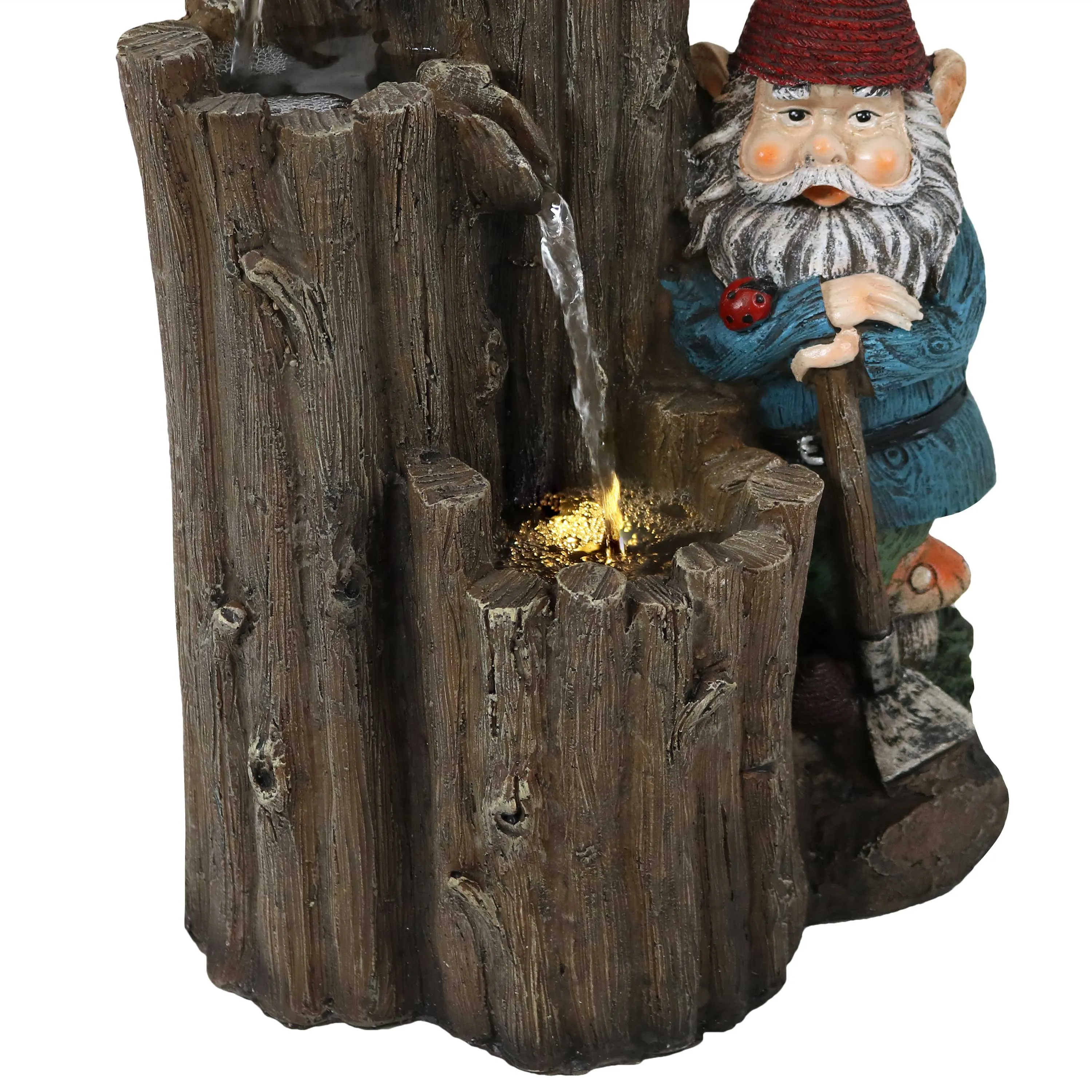 Sunnydaze Resting Gnome Outdoor Water Fountain with LED Light - 17"