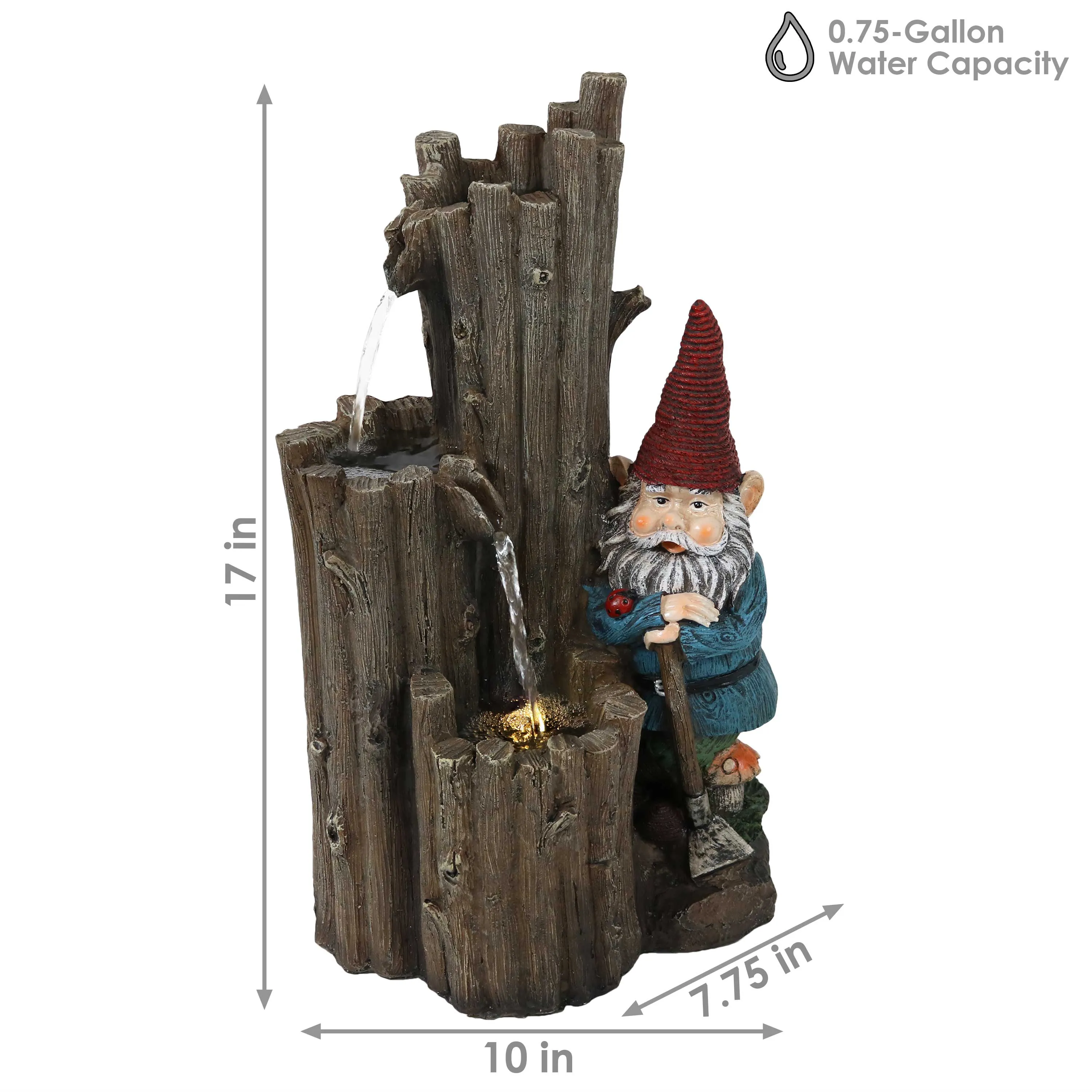 Sunnydaze Resting Gnome Outdoor Water Fountain with LED Light - 17"