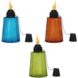 Sunnydaze Set of 3 Glass Tabletop Torches - 1 Blue, 1 Orange and 1 Green