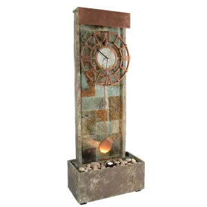 Sunnydaze Slate Indoor/Outdoor Fountain with Clock and Halogen Light
