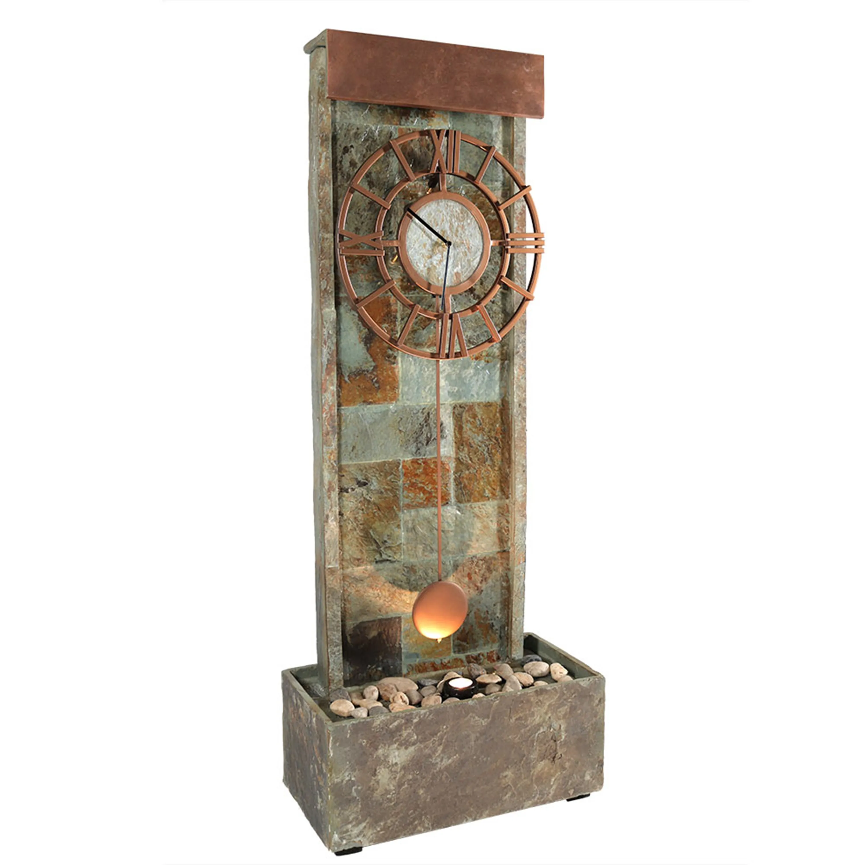 Sunnydaze Slate Indoor/Outdoor Fountain with Clock and Halogen Light