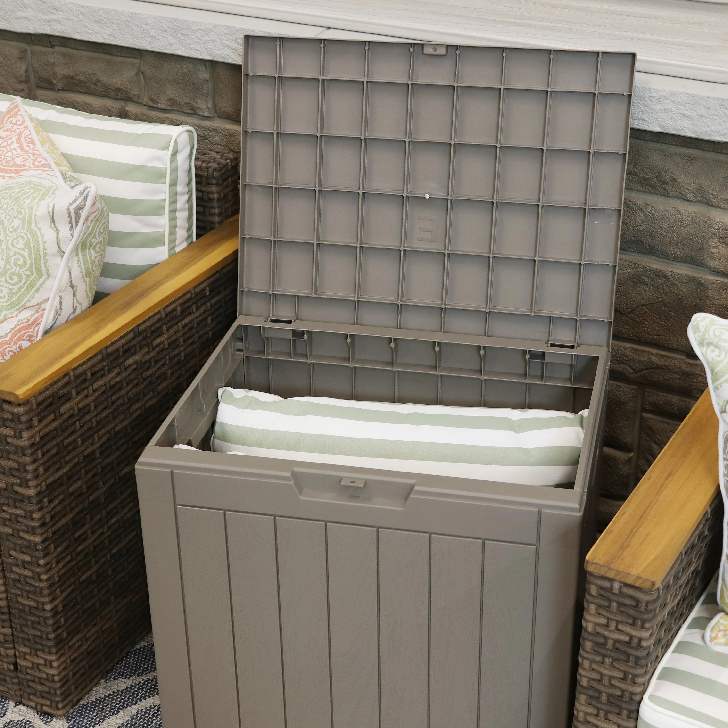 Sunnydaze Small Deck Box with Storage and Lockable Lid - 32 Gal.