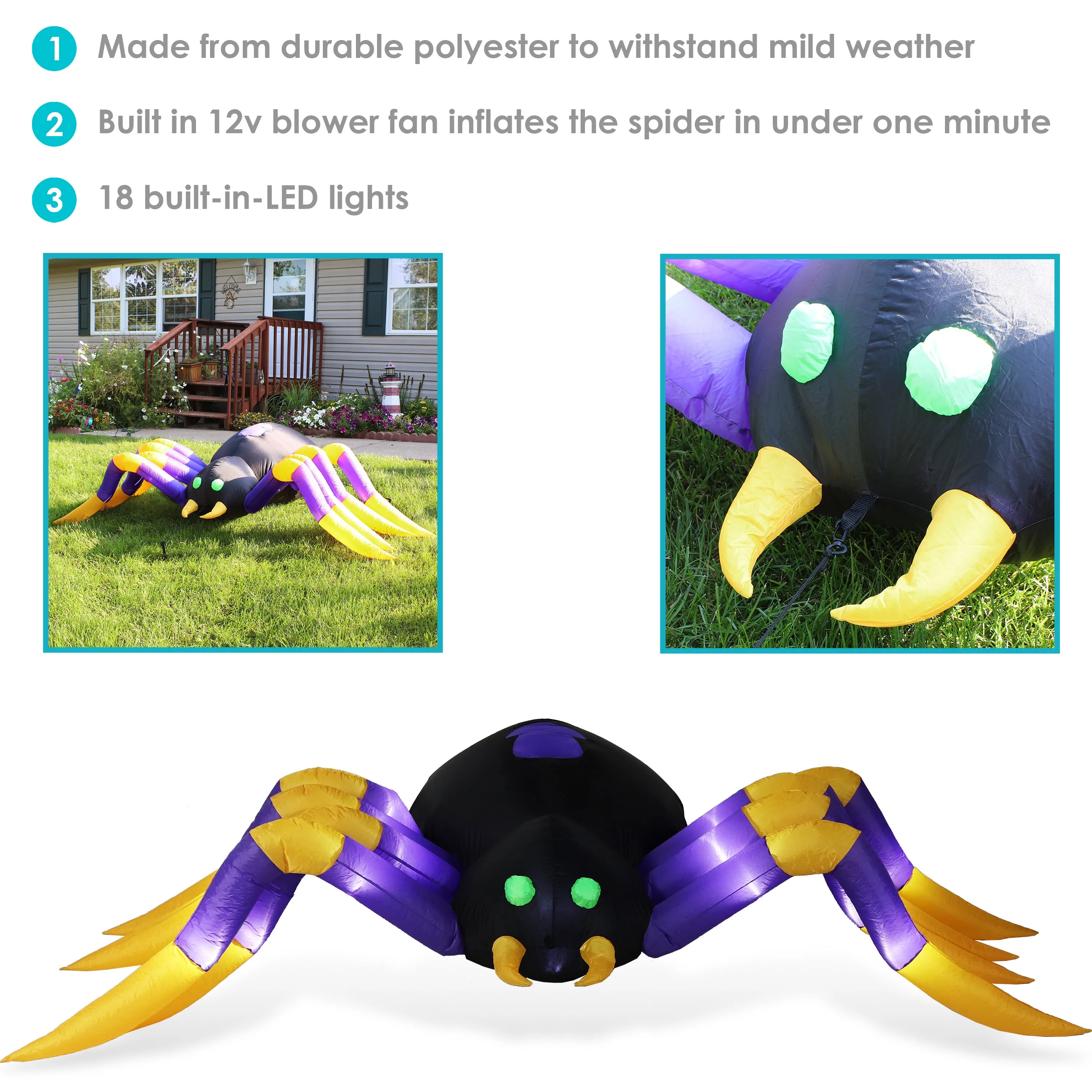 Sunnydaze Terrifying Tarantula Spider Inflatable Halloween Decoration - 109.5" W
