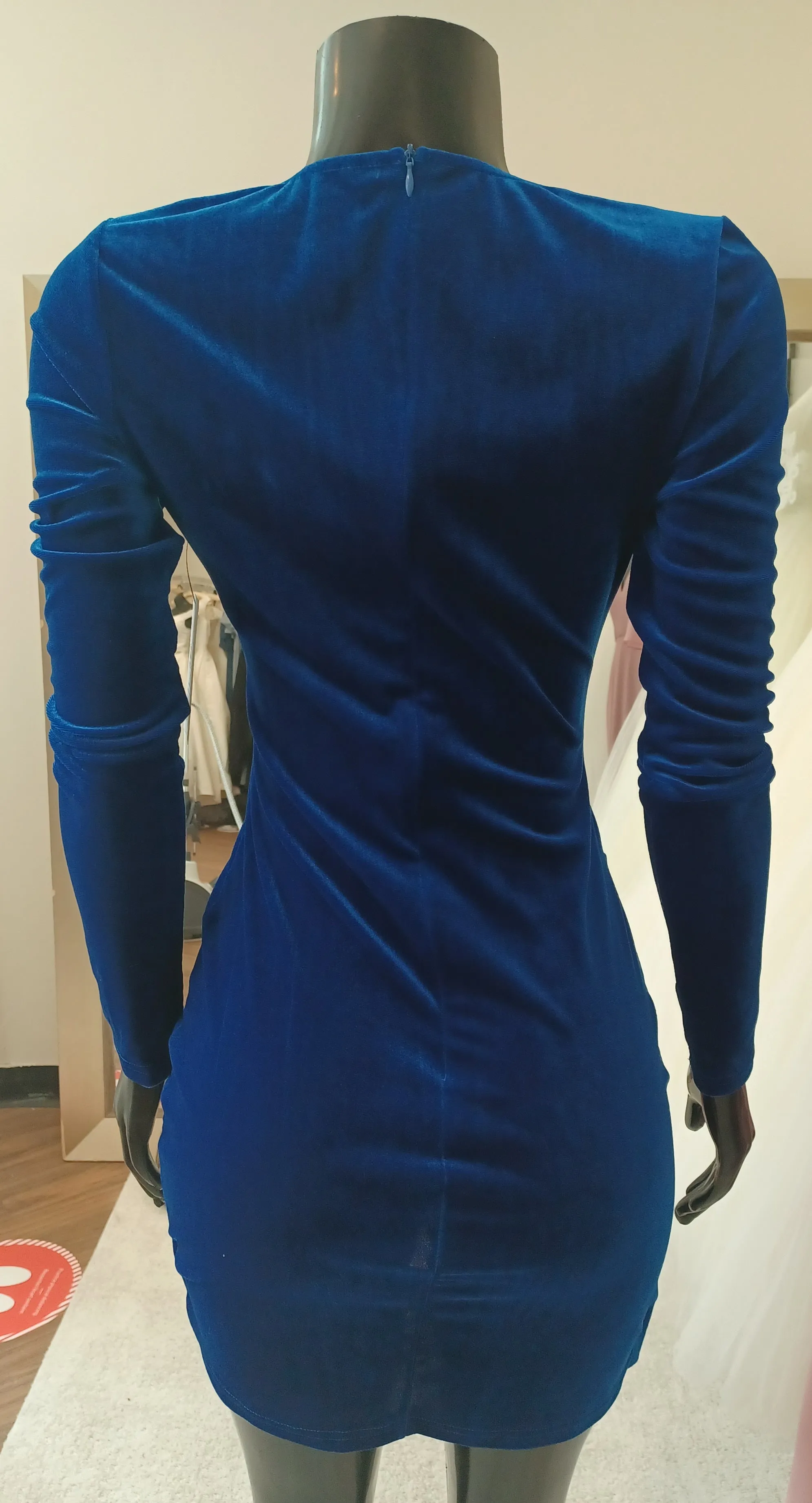 T001 - Cobalt Blue Velour full-sleeve Bodycon mini dress