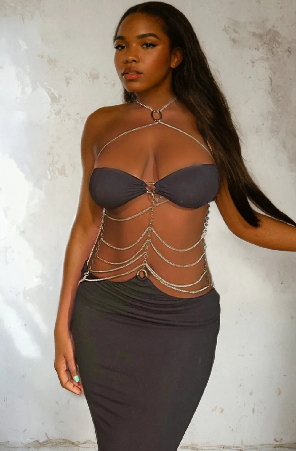 Ultra Sexy Drape Chain Black Dress