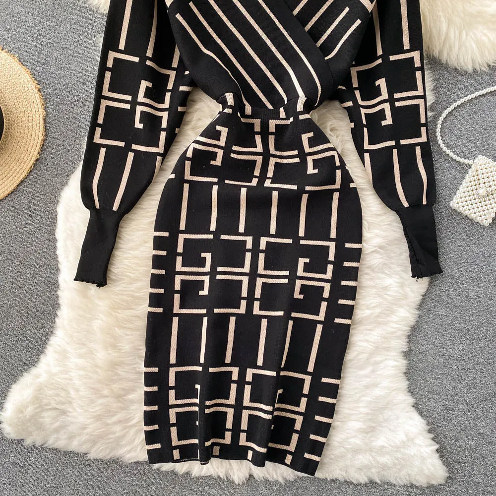 V-neck Knitted Dress