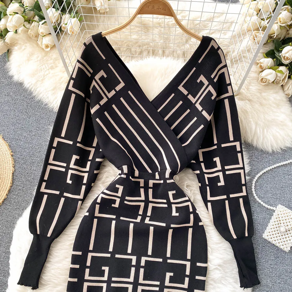 V-neck Knitted Dress