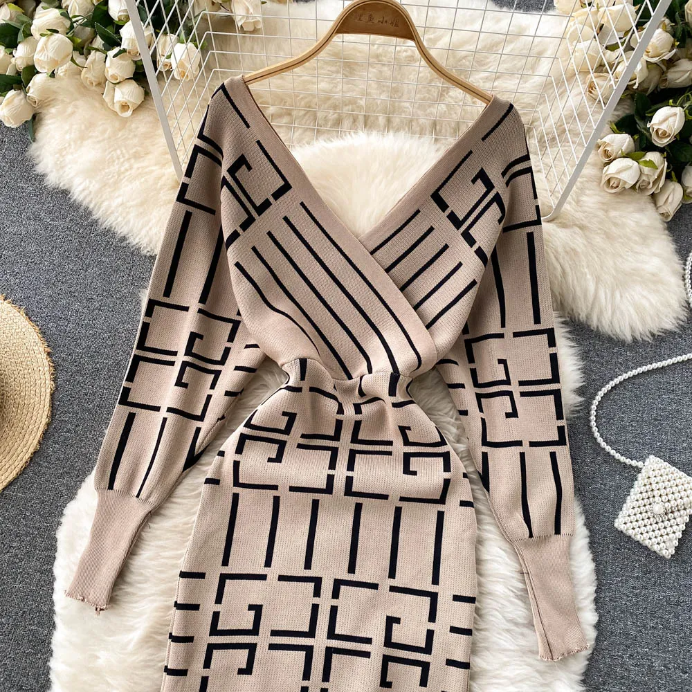V-neck Knitted Dress