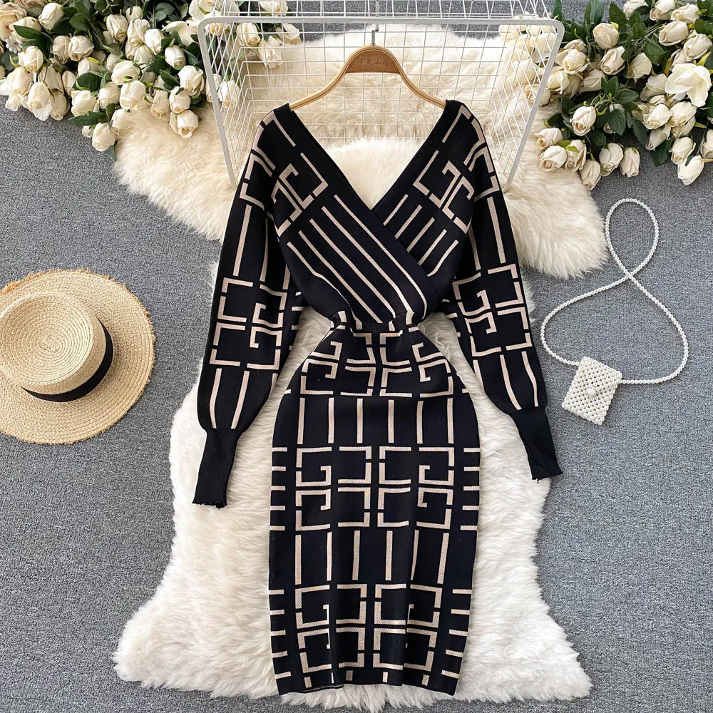 V-neck Knitted Dress