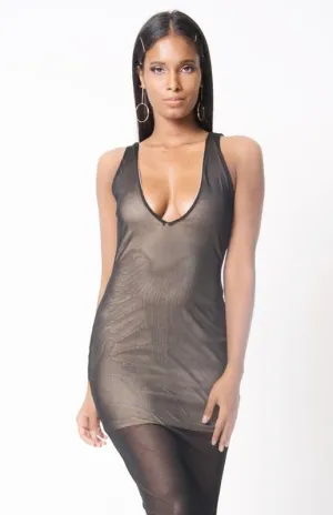 V Neck Mesh Midi Dress