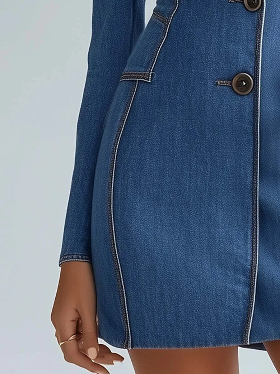 Vintage Contrast Stitching Denim Blazer Dress
