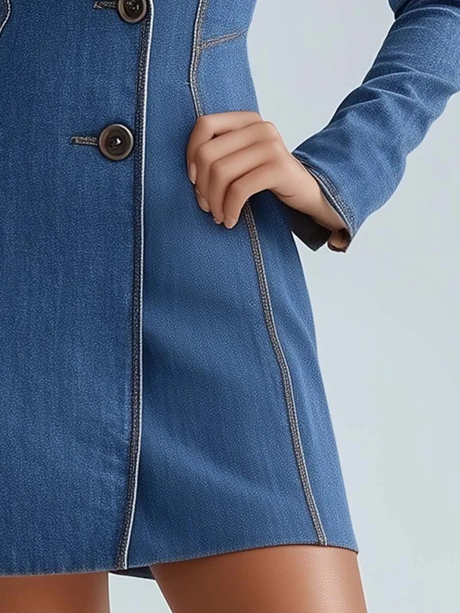 Vintage Contrast Stitching Denim Blazer Dress