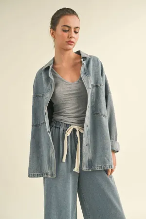 WASHED  BUTTON DENIM SHACKET