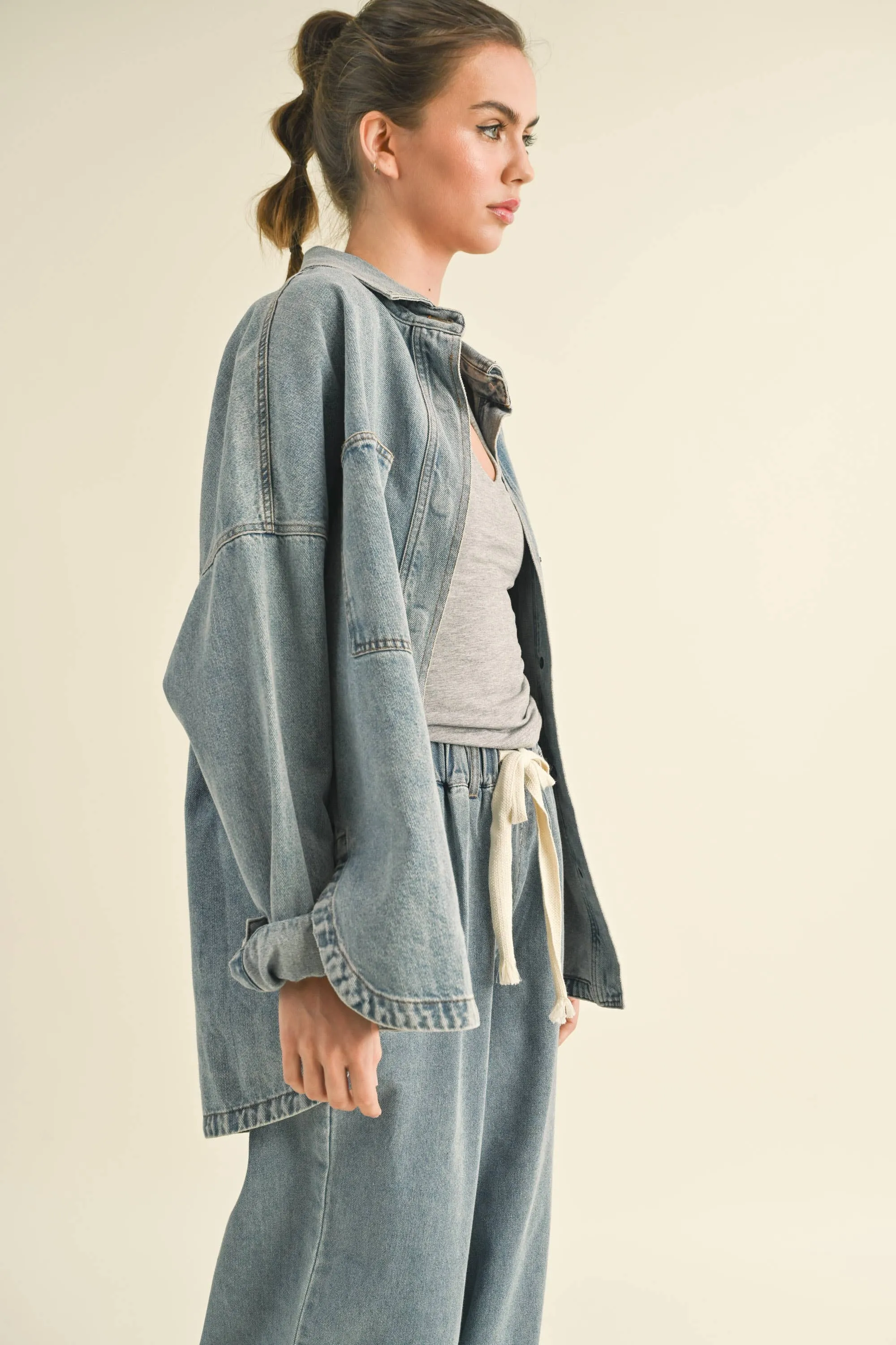 WASHED  BUTTON DENIM SHACKET