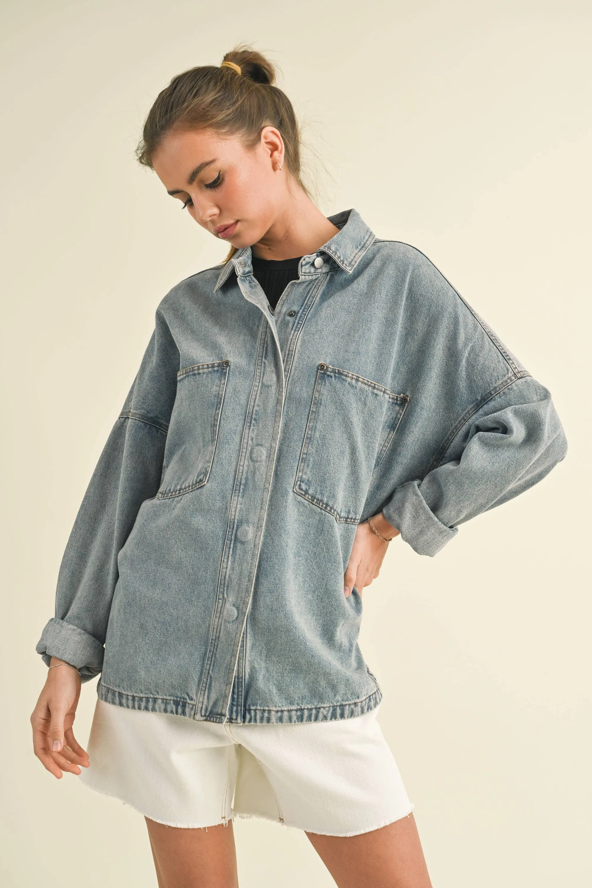 WASHED  BUTTON DENIM SHACKET