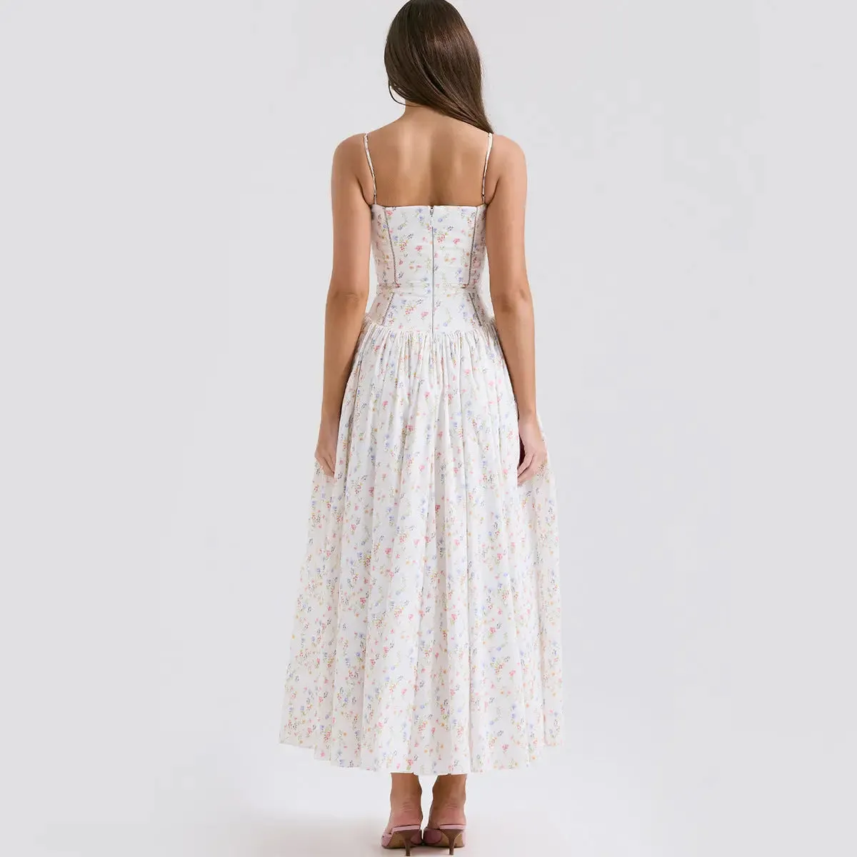 White Bodycon Dress with Floral Pattern