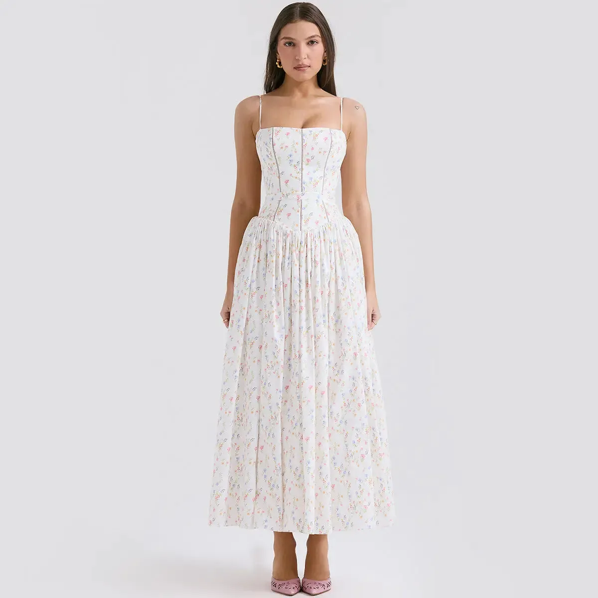 White Bodycon Dress with Floral Pattern