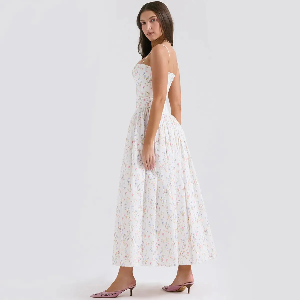 White Bodycon Dress with Floral Pattern