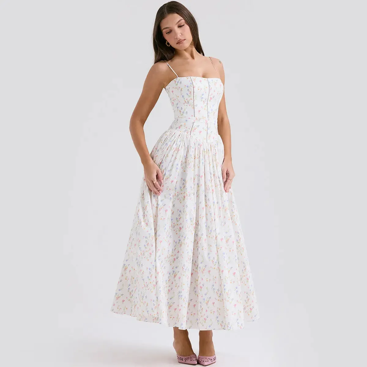 White Bodycon Dress with Floral Pattern