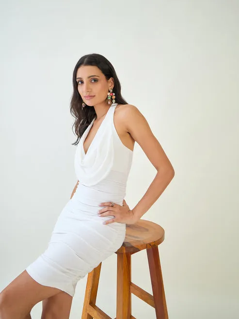 White cowl Neck Bodycon Dress