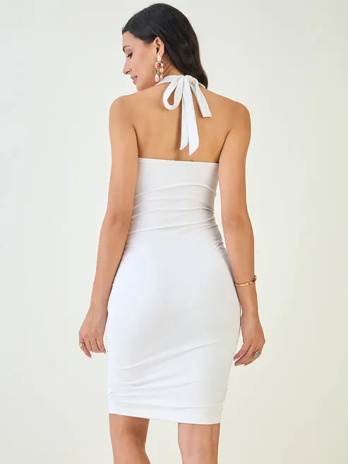 White cowl Neck Bodycon Dress