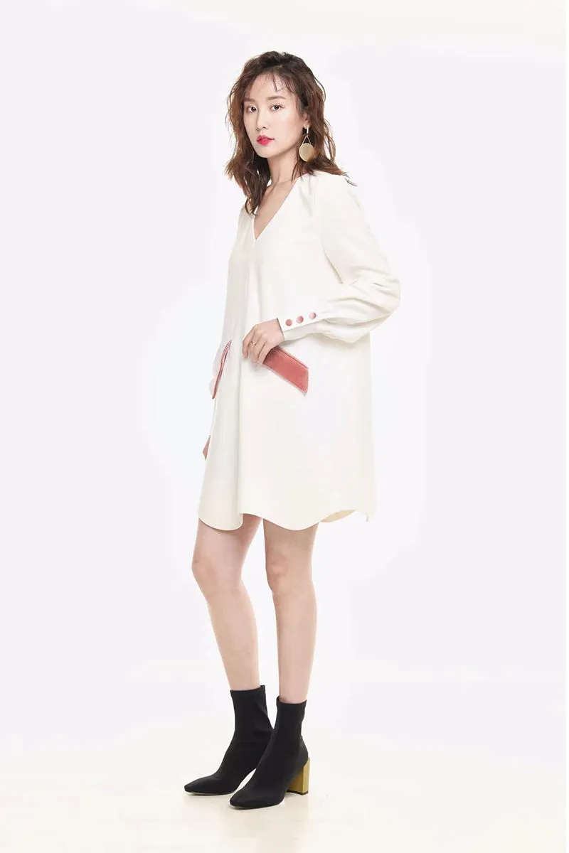 White Stitching Pink Dress