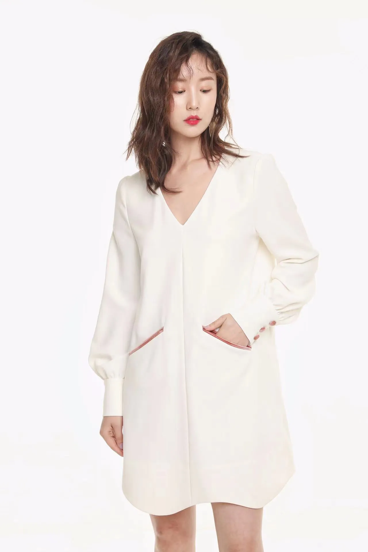 White Stitching Pink Dress